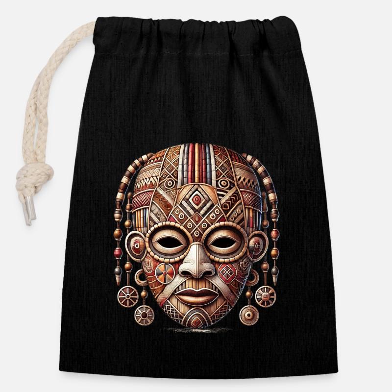 Masque Côte d’Ivoire - Sac cadeau en coton avec cordon (14 x 20 cm) - noir