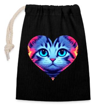 Kitten in the heart 💞 - Closable cotton gift bag (14x20cm) - black - Front