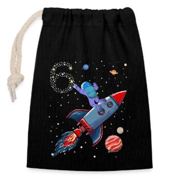 astronaute fusée 6 ans anniversaire étoile de l’espace - Sac cadeau en coton avec cordon (14 x 20 cm) - noir - Devant