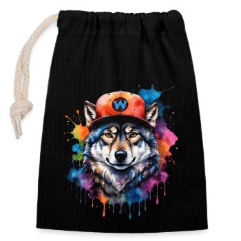 Wolf Snapback Cap Colorful Animal Design Print - Closable cotton gift bag (14x20cm) - black - Front