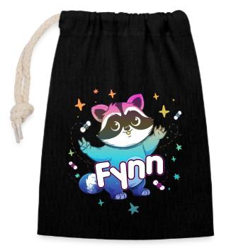 FYNN - Beau nom de garçon avec un raton laveur mignon - Sac cadeau en coton avec cordon (14 x 20 cm) - noir - Devant