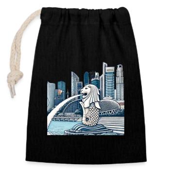 Skyline Von Singapur Merlion - Verschließbarer Geschenkbeutel aus Baumwolle (14x20cm) - Schwarz - Vorne