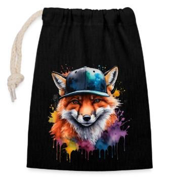 Fox Snapback Cap Cool Animal Design Print - Closable cotton gift bag (14x20cm) - black - Front