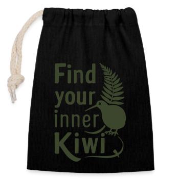 Trouvez le Kiwi qui sommeille en vous - Souvenir Nouvelle-Zélande - Sac cadeau en coton avec cordon (14 x 20 cm) - noir - Devant