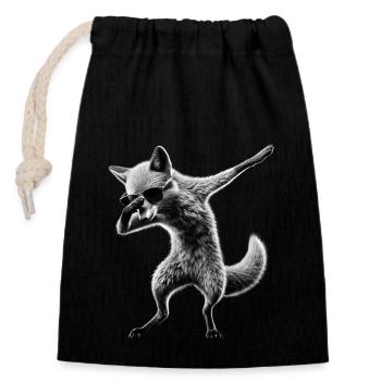 Funny Dabbing Fox Dance Animal Lover Dab - Closable cotton gift bag (14x20cm) - black - Front