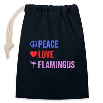 T-shirt Flamants roses Peace Love - Espèces d’échassiers - Sac cadeau en coton avec cordon (14 x 20 cm) - bleu marine - Devant