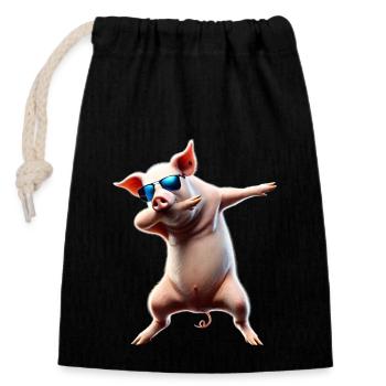 drôle dabbing cochon agriculteur amoureux des animaux dab - Sac cadeau en coton avec cordon (14 x 20 cm) - noir - Devant