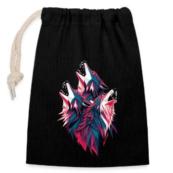 Loups low poly en meute hurlant - Sac cadeau en coton avec cordon (14 x 20 cm) - noir - Devant