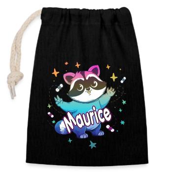 MAURICE - Beautiful boy name with cute raccoon - Closable cotton gift bag (14x20cm) - black - Front