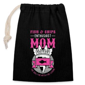 Fish & Chips Enthusiast Mom British Street Food - Closable cotton gift bag (14x20cm) - black - Front