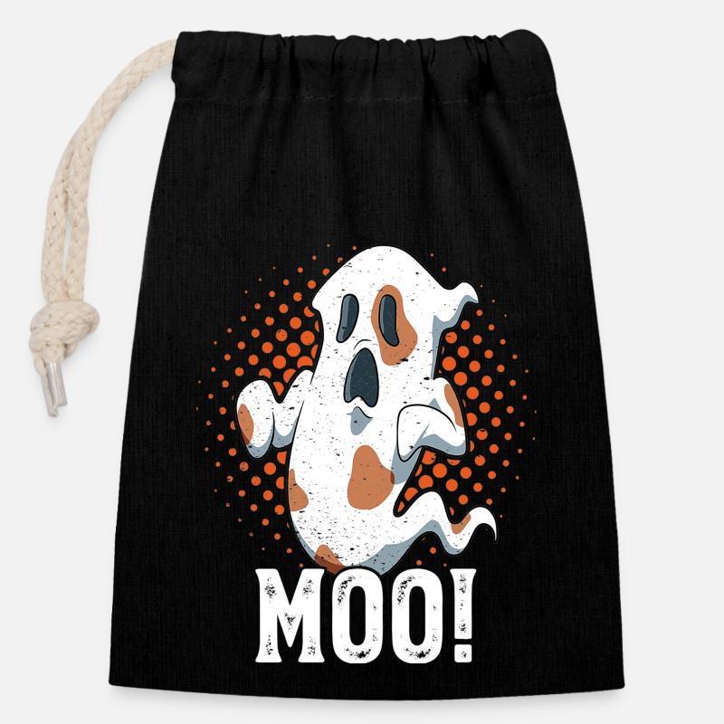 Moo Cow Print Halloween Ghost Cow Lovers - Verschließbarer Geschenkbeutel aus Baumwolle (14x20cm) - Schwarz