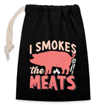 Pulled Pork BBQ I Smokes The Meats Barbecue Lover - Closable cotton gift bag (14x20cm) - black - Front