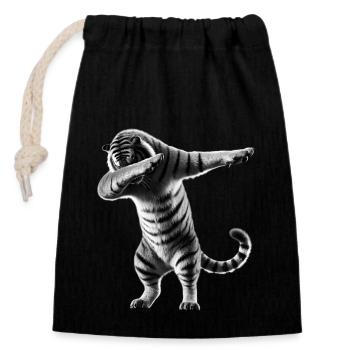 Funny Dabbing Tiger Wildlife Animal Lover - Closable cotton gift bag (14x20cm) - black - Front