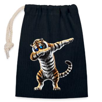 Funny Dabbing Tiger Wildlife Animal Lover - Closable cotton gift bag (14x20cm) - navy - Front