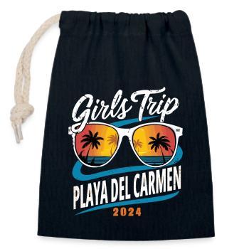Voyage entre filles à Playa del Carmen 2024 - Sac cadeau en coton avec cordon (14 x 20 cm) - bleu marine - Devant
