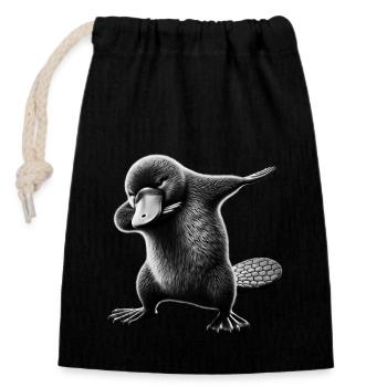 Funny Dabbing Platypus Animal Lover Zoo - Closable cotton gift bag (14x20cm) - black - Front