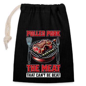 Porc effiloché : la viande qui cuit au barbecue - Sac cadeau en coton avec cordon (14 x 20 cm) - noir - Devant