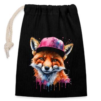 Fox Snapback Cap Cool Animal Design Print - Closable cotton gift bag (14x20cm) - black - Front