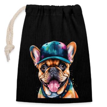 French Bulldog Snapback Cap Frenchie Dog - Closable cotton gift bag (14x20cm) - black - Front