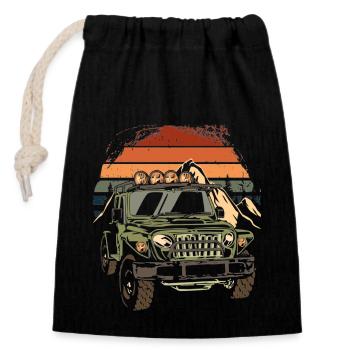 Off Road 4X4 Vintage Rétro Années 70 Coucher de soleil Off Road - Sac cadeau en coton avec cordon (14 x 20 cm) - noir - Devant