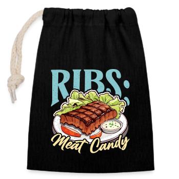 Ribs Meat Candy Grilled Meat Lover Ribs Barbecue - Closable cotton gift bag (14x20cm) - black - Front