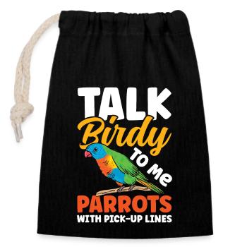 Talk Birdy To Me Parrots With Pick-Up Lines - Verschließbarer Geschenkbeutel aus Baumwolle (14x20cm) - Schwarz - Vorne