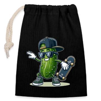 Dabbing Pickle skater Cucumber skateboard funny - Verschließbarer Geschenkbeutel aus Baumwolle (14x20cm) - Schwarz - Vorne