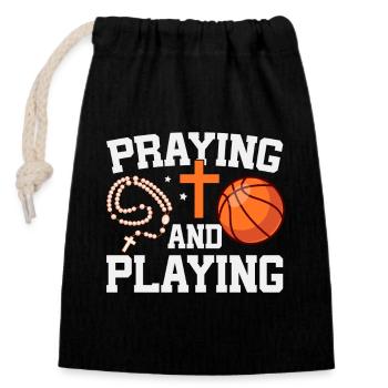 Praying basketball player – religious coach - Closable cotton gift bag (14x20cm) - black - Front