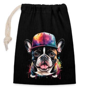 French Bulldog Snapback Cap Frenchie Dog - Closable cotton gift bag (14x20cm) - black - Front