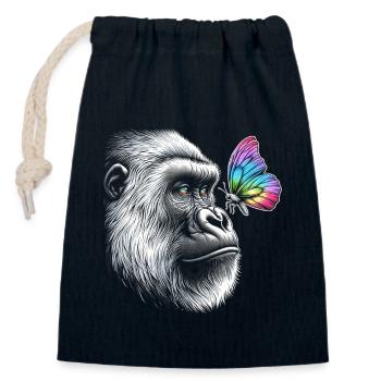 Gorille papillons Animal Faune Gardien de zoo - Sac cadeau en coton avec cordon (14 x 20 cm) - bleu marine - Devant