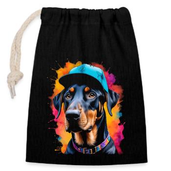 Doberman Snapback Cap Dog Funny Design Print - Closable cotton gift bag (14x20cm) - black - Front