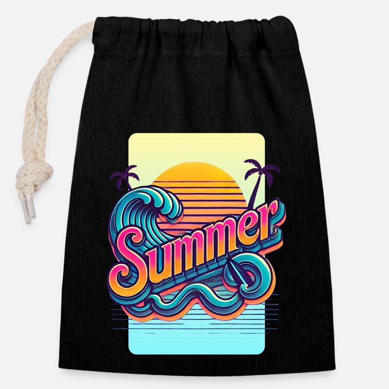 Summer - Closable cotton gift bag (14x20cm) - black