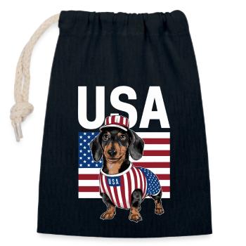Teckel En Costumes Drapeau des États-Unis - Sac cadeau en coton avec cordon (14 x 20 cm) - bleu marine - Devant