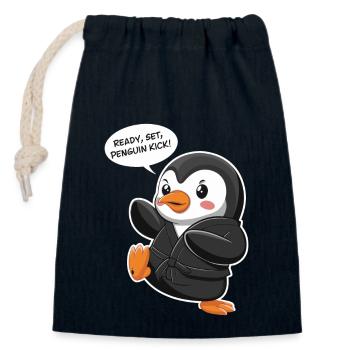 Ready, Set, Penguin Kick! Niedlicher Pinguin - Verschließbarer Geschenkbeutel aus Baumwolle (14x20cm) - Navy - Vorne
