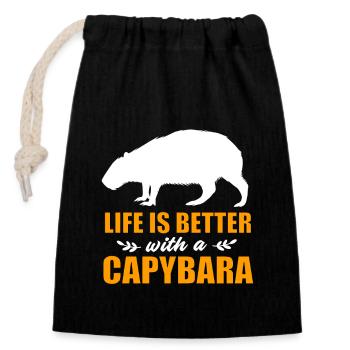 Capybara - Verschließbarer Geschenkbeutel aus Baumwolle (14x20cm) - Schwarz - Vorne