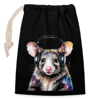 Casque Opossum Imprimé de conception d’animaux colorés - Sac cadeau en coton avec cordon (14 x 20 cm) - noir - Devant
