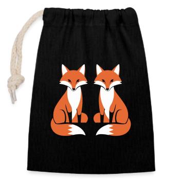 Deux Renards Renard Design Artistique - Sac cadeau en coton avec cordon (14 x 20 cm) - noir - Devant