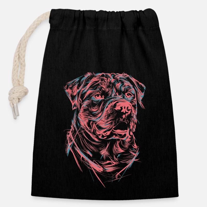 Rottweiler dessin abstrait chien illustration - Sac cadeau en coton avec cordon (14 x 20 cm) - noir