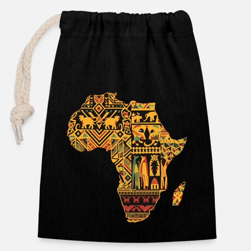 Couleur vive Africaine - Sac cadeau en coton avec cordon (14 x 20 cm) - noir