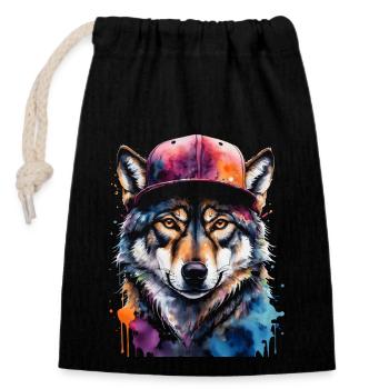 Wolf Snapback Cap Colorful Animal Design Print - Closable cotton gift bag (14x20cm) - black - Front