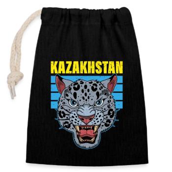 Republik Kasachstan Asien Schneeleopard - Verschließbarer Geschenkbeutel aus Baumwolle (14x20cm) - Schwarz - Vorne