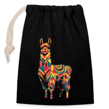 Lama coloré dans un style géométrique - Sac cadeau en coton avec cordon (14 x 20 cm) - noir - Devant