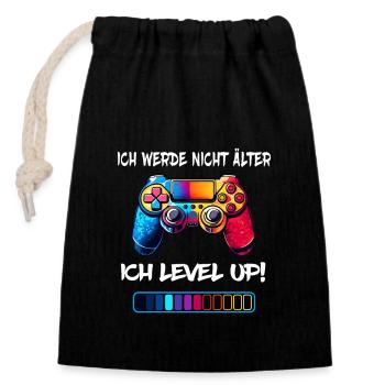 Gaming Zocken Konsole Level Up Geburtstag Gamer - Verschließbarer Geschenkbeutel aus Baumwolle (14x20cm) - Schwarz - Vorne