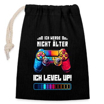 Gaming Level Up Zocken Konsole Gamer Geburtstag - Verschließbarer Geschenkbeutel aus Baumwolle (14x20cm) - Schwarz - Vorne