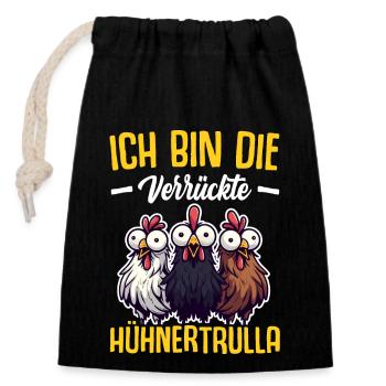 Huhn Hühner Mutter Oma Geschenk Sprüche - Verschließbarer Geschenkbeutel aus Baumwolle (14x20cm) - Schwarz - Vorne