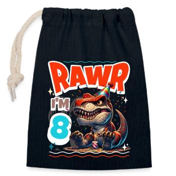 8ème anniversaire Rawr T Rex Dinosaure - Sac cadeau en coton avec cordon (14 x 20 cm) - bleu marine - Devant