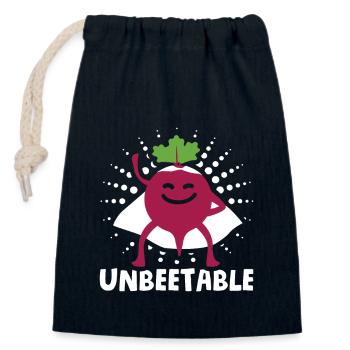 Beetroot vegetables for vegans Saying: Unbeetable - Closable cotton gift bag (14x20cm) - navy - Front
