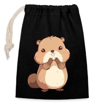 Beaver Biber - Sac cadeau en coton avec cordon (14 x 20 cm) - noir - Devant