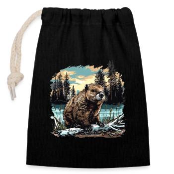 Beaver Biber - Sac cadeau en coton avec cordon (14 x 20 cm) - noir - Devant