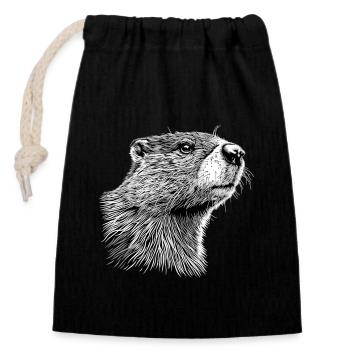 Beaver Biber - Sac cadeau en coton avec cordon (14 x 20 cm) - noir - Devant